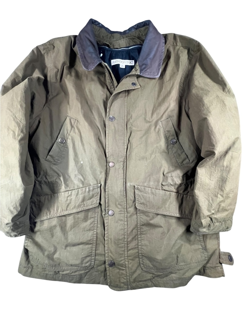 Vintage London Fog Olive Field Jacket Leather Collar Zip Out Liner 90s - Picture 2 of 8